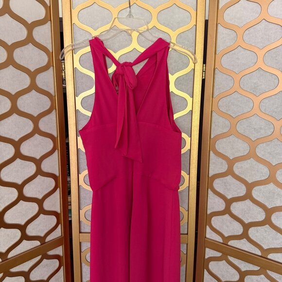 Halston Size 2 Fuchsia Azalea Asymmetric Draped Sleeveless Tie Back Maxi Gown - Picture 5 of 16
